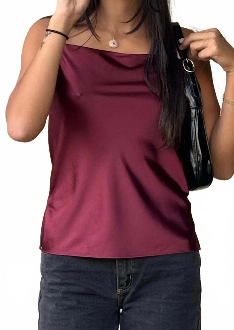 NEW CURRENT AIR olivia silk cami top in burgundy